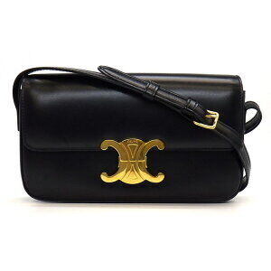 Celine Triomphe Claude Shoulder Bag Black Shiny Calfskin